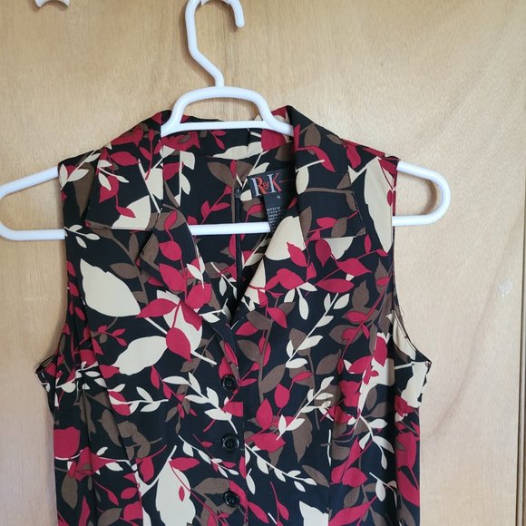 R&K Originals Dress Size 16 Belted Floral Leaf Red Black More Colors - Picture 7 of 9